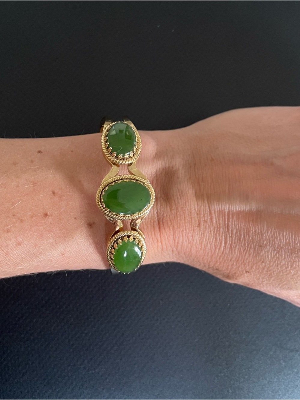 Gold Bracelet with Green Stone Trio - Picture 5 of 5